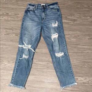 Cello Distressed Straight Leg Blue Jeans Size 7